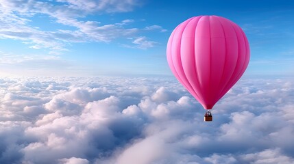 Obraz premium Hot Air Balloon Floating Above Clouds with Blue Sky Background