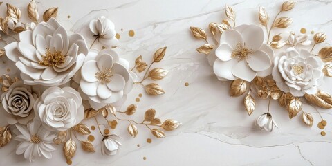 An exquisite floral arrangement featuring white and gold blooms.