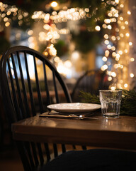 holiday dinner table with empty chair symbolizing absent family member abroad