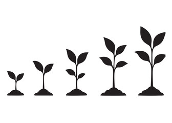 plant growth logo silhouette vector, plant growth logo icon silhouette, plant silhouette for growth and nature, black silhouette tree plant growth silhouette vector logo silhouette on white background