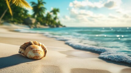 Obraz premium Landscape with the shell on a tropical beach, summer concept