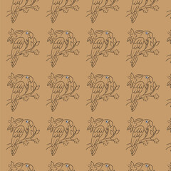 Colorful Cartoon Parrots, Flowers, and Leaves on White Background