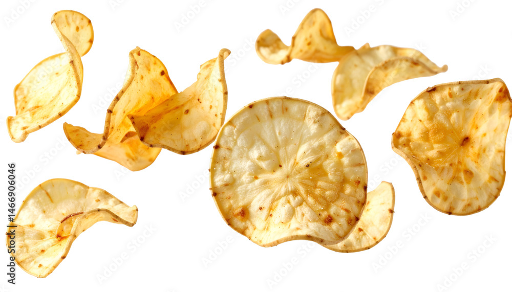 Aufkleber parsnip chips falling down with realistic texture and natural lighting on transparent background