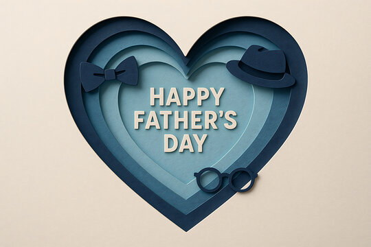 Happy father&rsquo;s day heart shape paper cut art design background image happy father's day