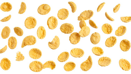 Soybean flakes falling down with realistic texture and natural lighting on transparent background