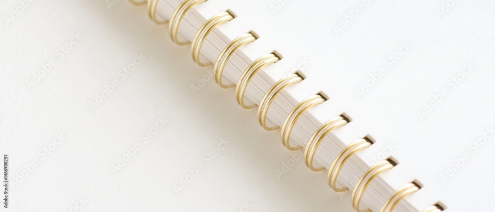 Poster close up of spiral bound notebook with blank white pages in studio lighting for mockup or design ele