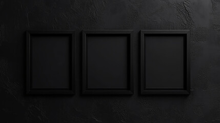 Elegant Square Black Photo Frame Set on Wall with Blank Pictures and Subtle Shadows as a Modern 3D Vector Decoration Element for Stylish Presentations and Interior Displays.