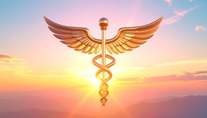 Caduceus Against Sun Sky Background