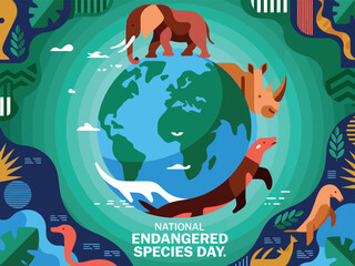 National Endangered Species Day Rhino Elephant Earth Wildlife Art