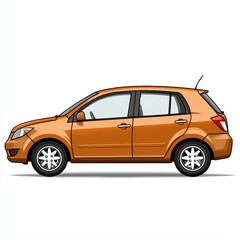 Pixel art illustration of an orange hatchback car on a white background. The car is shown in profile view, showcasing its design details. The image is simple and clean, focusing on the car's form.