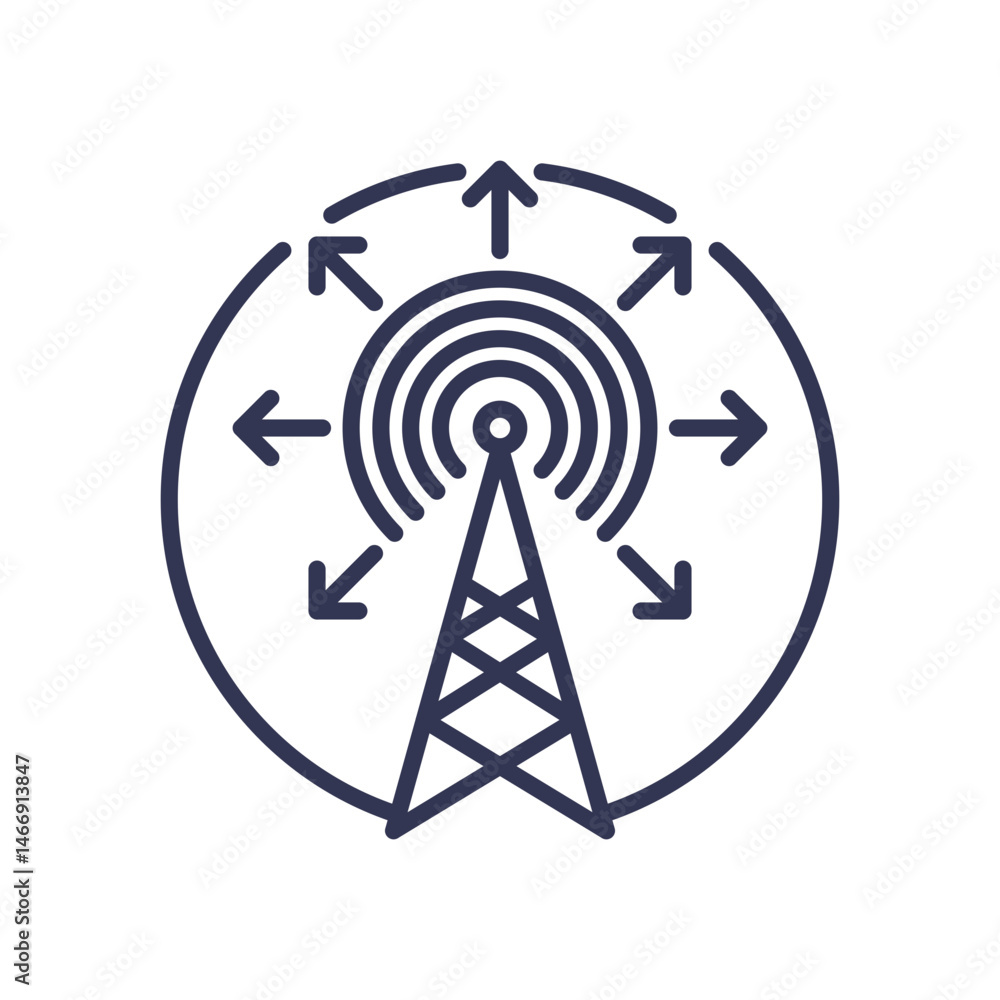 Poster a broadcast tower with radiating signals symbolizes communication and connectivity.