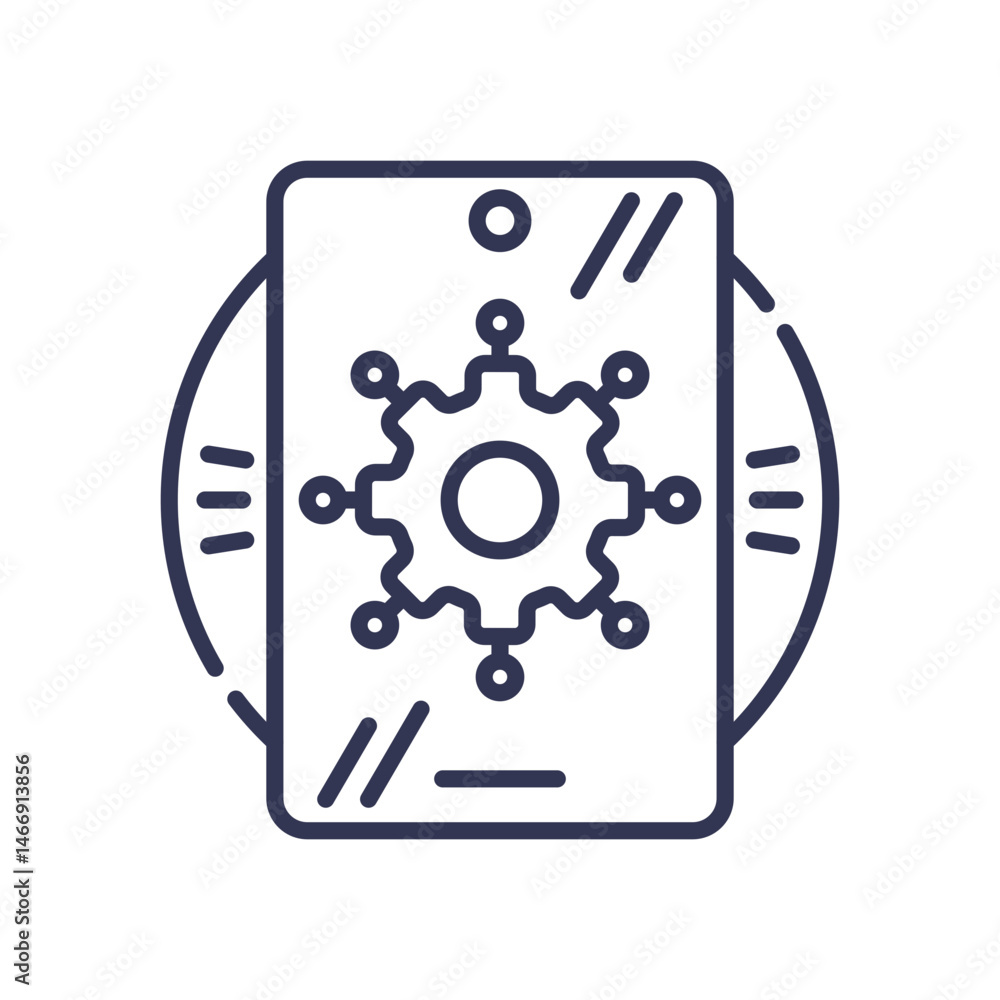 Poster illustration of a smartphone with a gear symbolizing ai integration and technology.