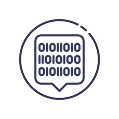 Binary code in a speech bubble symbolizes digital communication.