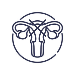 Line art of a uterus with crossed lines symbolizing end of fertility.