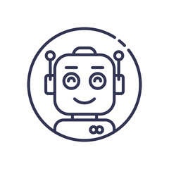 Smiling robot icon symbolizes friendly AI and emotional connection.