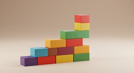 Obraz premium Colorful Wooden Blocks Arranged in Stairs