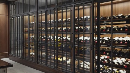Extensive wine cellar with glass display cases