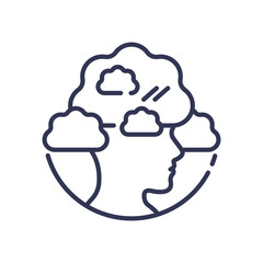 Outline of a head with clouds, symbolizing mental clarity and thought processes.