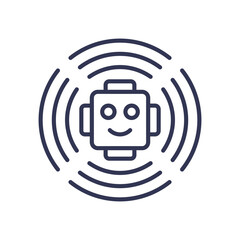 Smiling robot with radiating waves symbolizes AI perception and awareness.