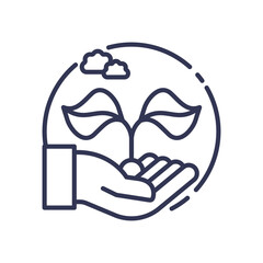 Hand nurturing a sprout symbolizes growth and care.