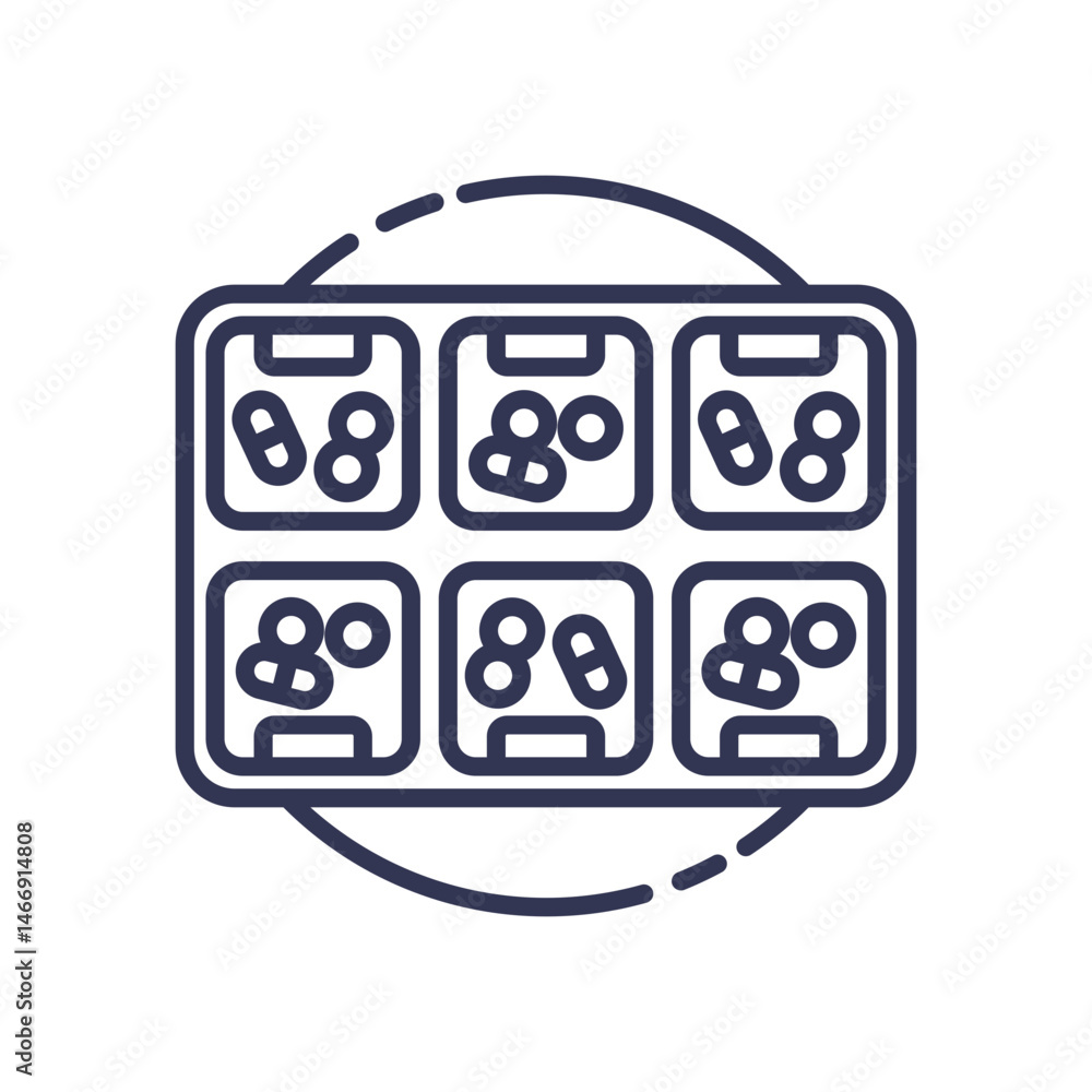 Poster pill organizer symbolizing structured scheduling for medication management.