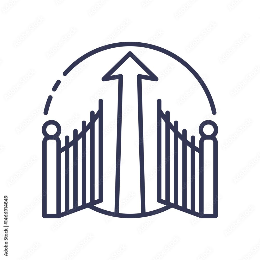 Aufkleber open gates with upward arrow symbolize progress and approval.