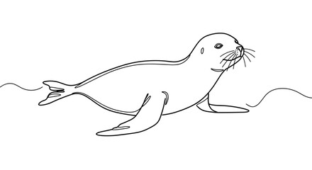 Seal swimming gracefully in simple line art design  