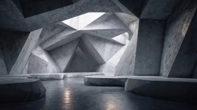Geometric Concrete Corridor with Mixed Textures
