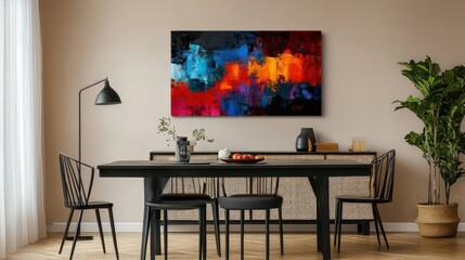 Abstract art painting in modern dining room