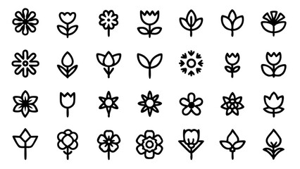 Beautiful flowers line icon set offering a refined vector collection of magnolia illustrations suitable for garden visuals, print templates, and floral design elements