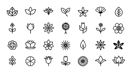 Vector flower line icon set highlighting a charming magnolia pictogram collection designed for invitations, seasonal artwork, and graceful floral illustrations