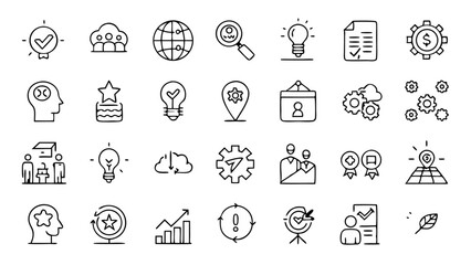 Fototapeta premium Growth Mindset Line Icon Set Featuring Positive Thinking Motivation Self Development and Success Driven Personal Development Vector Graphics