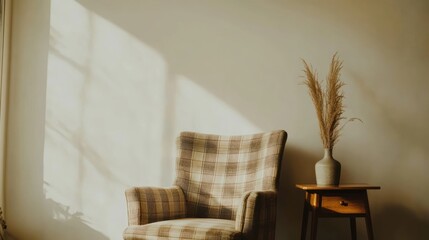 Sunny room, armchair, pampas grass, side table