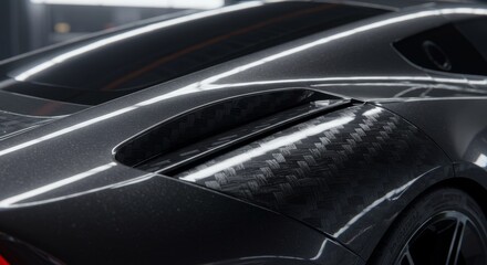 Sleek Sports Car Rear Detail - Close-up of a luxury sports car's rear, showcasing carbon fiber detailing and sleek design. High-quality perfect for automotive advertising