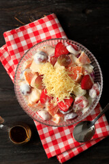 Salad Buah Keju, Fruit Salad with Shredded Cheddar Cheese on Top