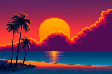 Naklejka premium Beautiful depiction of a sandy beach at dusk.