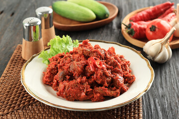 Beef with Spicy Chilli Sauce Popular Dish from Cirebon, Indonesia