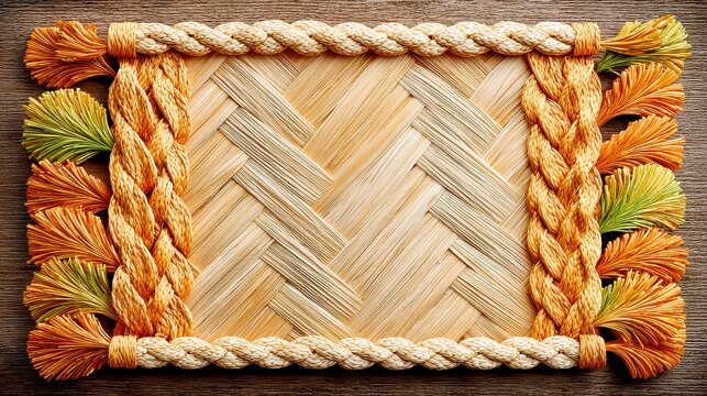 Herringbone Weave Petate Mat, intricate beige texture, hand-twined borders, showcasing traditional craftsmanship and natural materials in a unique pattern.