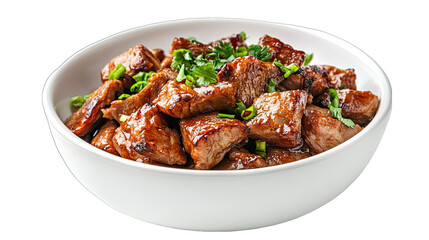 Fototapeta premium Delicious Teriyaki Beef Cubes Recipe isolated on transparent background
