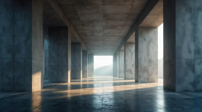 Massive Empty Hall with Raw Concrete Walls