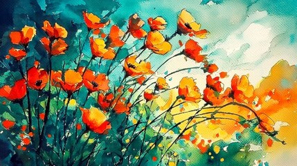 Obraz premium Watercolor and Acrylic Painting of Vibrant Blooms