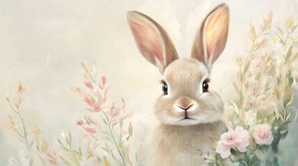 Rabbit Chinese Zodiac in Soft Pastels: A gentle rabbit, rendered in soft pastel colors, surrounded by delicate floral patterns that symbolize its grace and elegance. 
