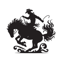 Rodeo Rider Western Vector Silhouette, Bull Riding Action, Cowboy Spirit, Wild West, Rodeo Athlete, Western Performance, Adrenaline Rush.