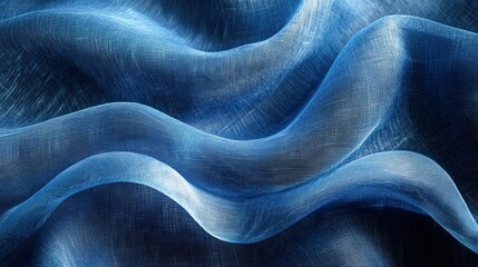 Dark blue silk fabric with an abstract pattern, creating a blue linen texture background. -
