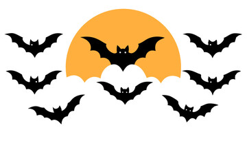 Spooky Halloween bat silhouette against a vibrant orange moon perfect for your autumnal designs