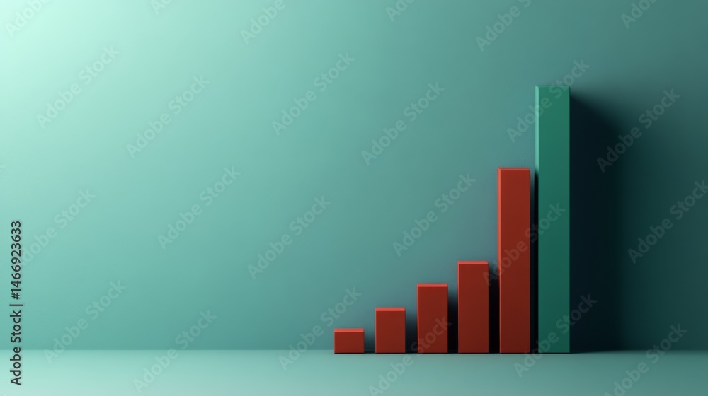 Aufkleber A D bar graph with a clear upward trend, featuring a gradient of colors from red to green, symbolizing progress and growth, set against a smooth blue background.