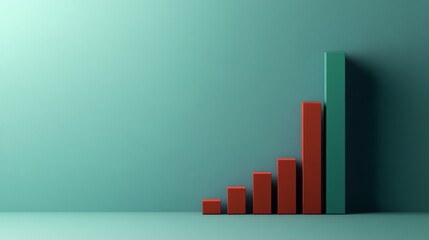 A D bar graph with a clear upward trend, featuring a gradient of colors from red to green, symbolizing progress and growth, set against a smooth blue background.