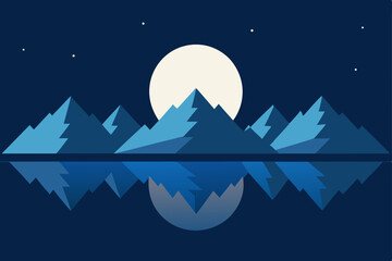 moon rising over still water and silhouetted mount 
