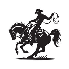 Saddle-Up Cowboy Vector Silhouette, Western Rider, Cowboy Action, Rodeo Spirit, Wild West, Western Heritage, Cowboy Adventure, Equestrian Skills.
