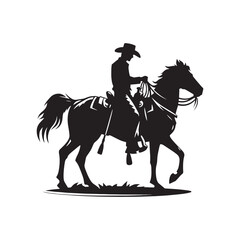 Saddle-Up Cowboy Vector Silhouette, Western Rider, Cowboy Action, Rodeo Spirit, Wild West, Western Heritage, Cowboy Adventure, Equestrian Skills.
